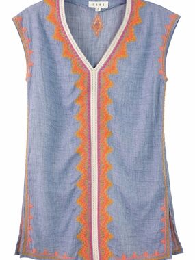 THML Anthropologie Embroidered Boho Tunic Embroidered V-Neck Small